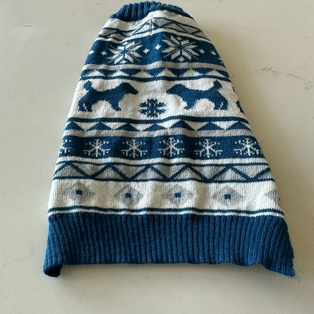 Cozy Blue and White Dog Sweater with Snowflake Design
